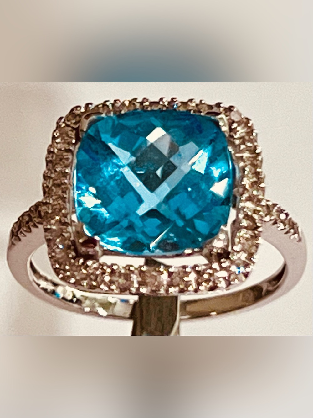 💖Stunning Blue Topaz Diamond 14K Gold Cocktail Wedding Engagement ring